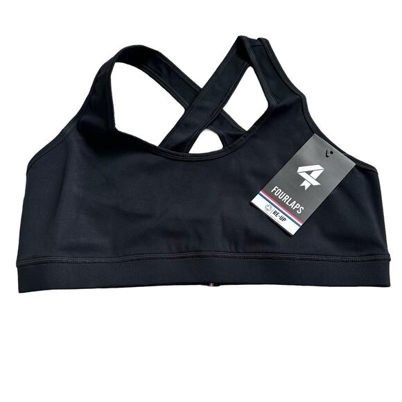 FOURLAPS Infinity Sports Bra Basic Black Women's Size Large NWT Medium Support - Picture 2 of 9